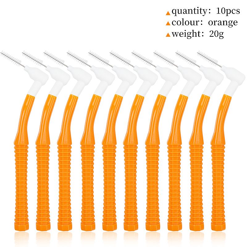 10 Pcs Orthodontic Toothpick Teeth Whitening Tooth Pick ToothBrush Oral Hygiene Care Tools L Shape Push-Pull Interdental Brush: Orange
