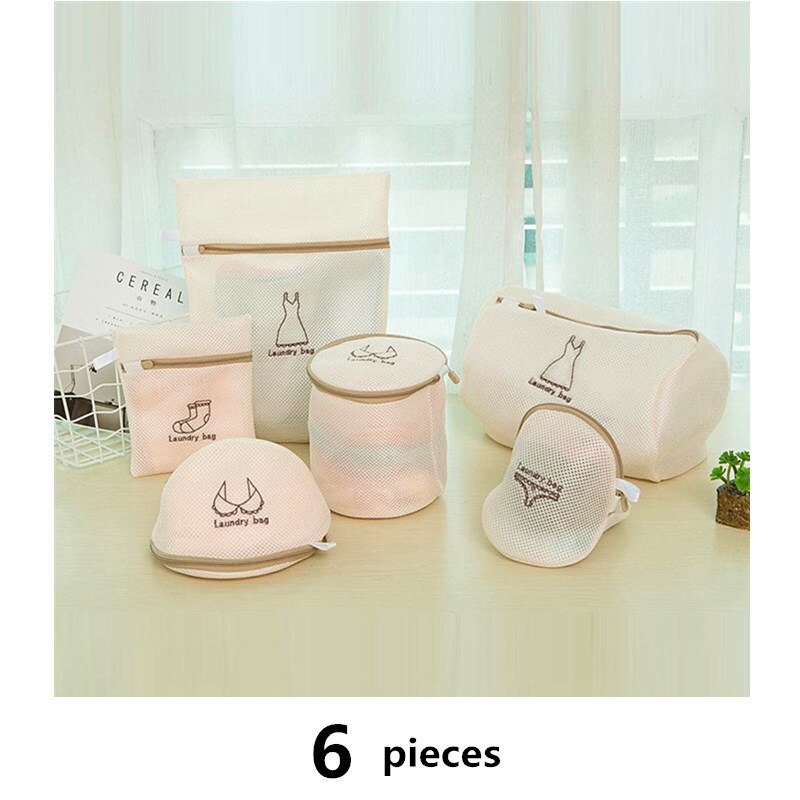1 Set Mesh Wasmachine Waszak Met Meerdere Stijl Voor Wahing Kleding Opvouwbare Ondergoed Bra Sokken Wasgoed Wassen Tassen kit: Beige embroidery set
