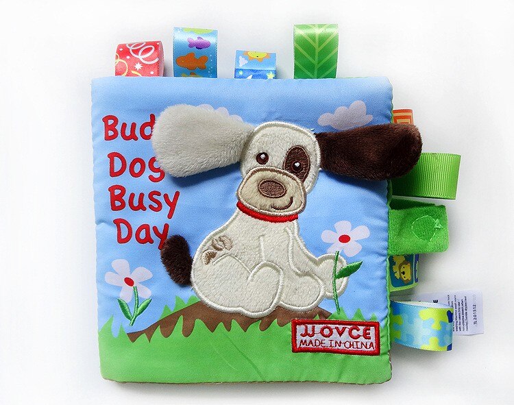 Barn tyg böcker djurstil apa uggla hund nyfödda baby leksaker lärande pedagogiska söta spädbarn baby tyg bok ratteles игрушк: Hund