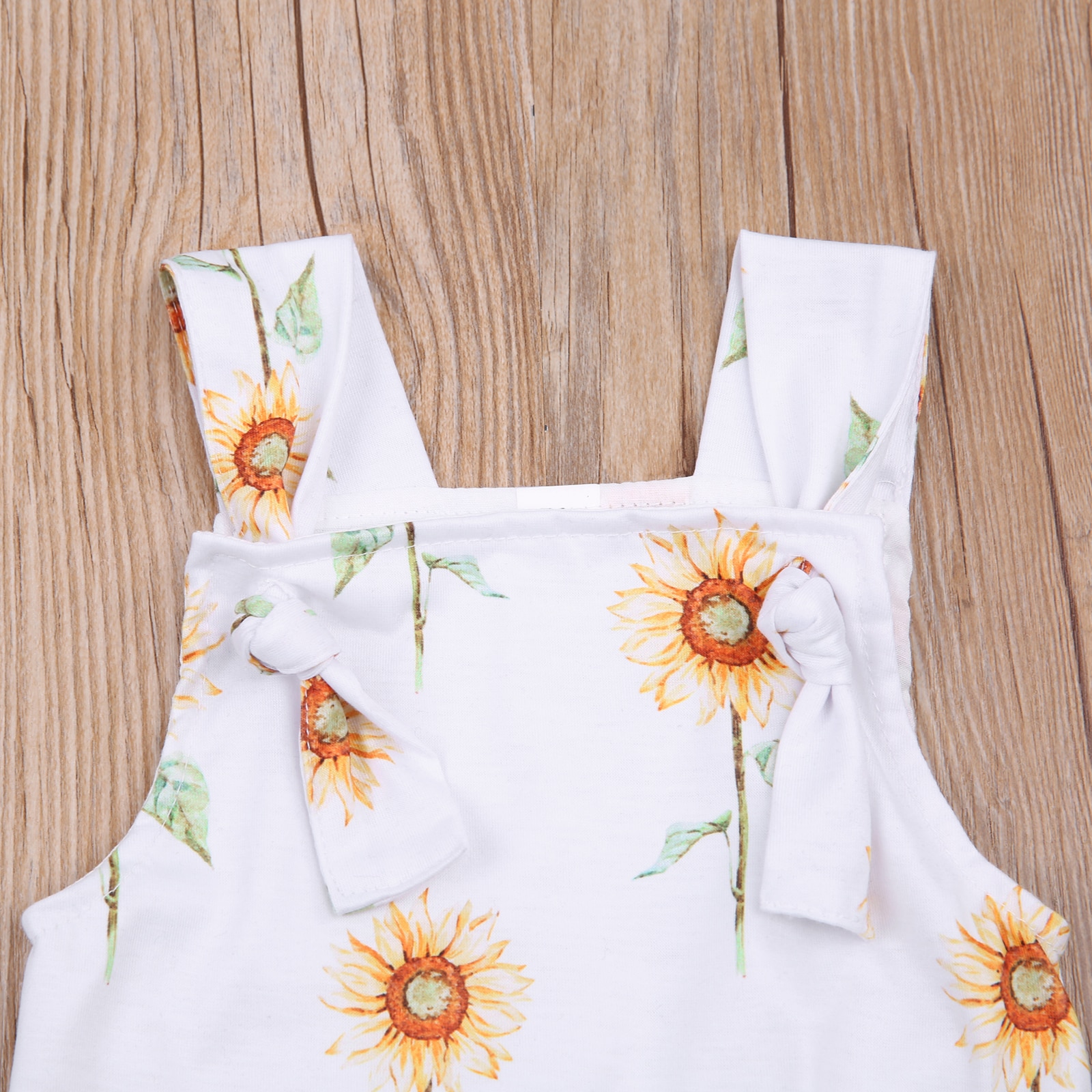 Focusnorm 0-24M Zomer Baby Meisjes Jongens Rompertjes Zonnebloemen Print Mouwloze Knop Strap Jumpsuits