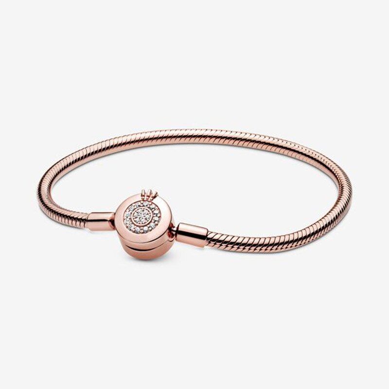 Gchic momentos cintilante coroa o cobra corrente pulseira caber encantos originais masculino feminino pulseira jóias presentes: Rose Gold / 19 cm