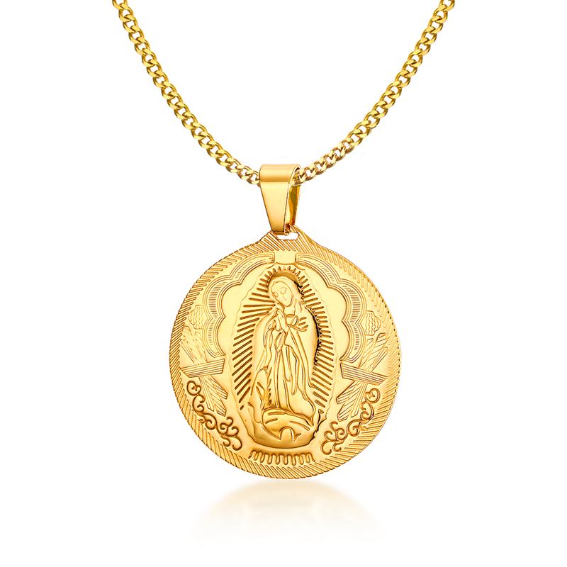Herre halskæder jomfru maria maria mirakuløs medalje guld farve rustfrit stål religion smykker