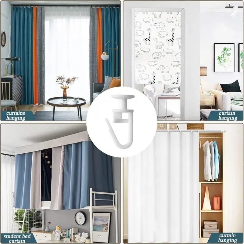 100/200PCS Gordijnrailhaken Wit Gordijnrail Plafondzweefvliegtuigen Set Plastic Afsluitbare Opvouwbare Ophanghaak voor Badkamer Slaapkamer