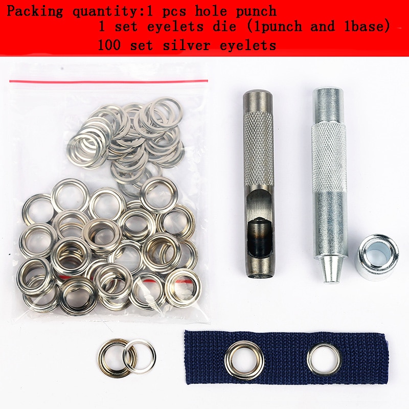 100 set 4mm-20mm Metaal Zilver oogjes en Oogje Punch Sterven Tool Set voor Leer Craft Kleding grommet Banner handleiding accessoires