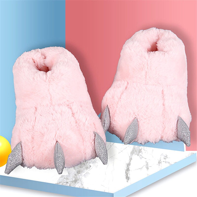 2020 łapy niedźwiedzia kapcie kobiety zimowe ciepłe miękkie kryty Foor różowy zwierząt pantofel dzieci świąteczny dinozaur pazur pluszowe domu