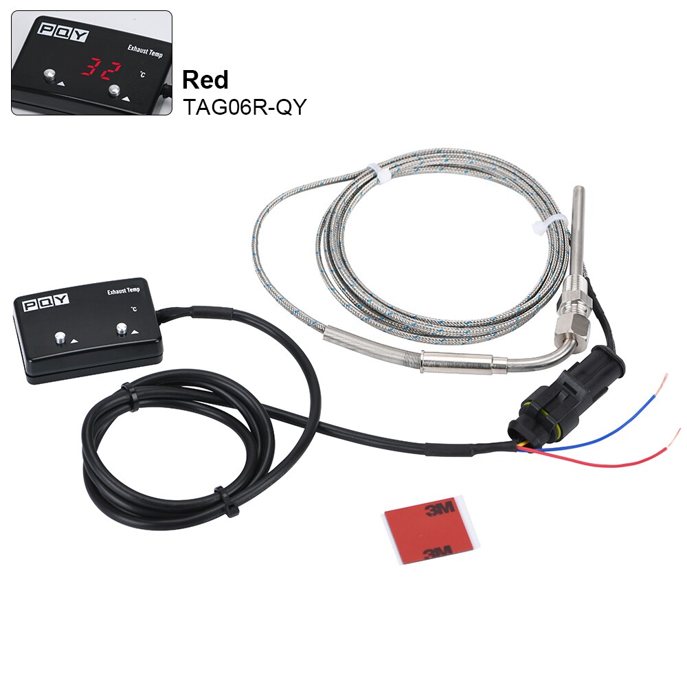 Car Exhaust Temp Gauge Exhaust Gas Meter Digital With Sensor EXT Temperature Meter Turbo for 4WD Hilux Patrol EGT JR-TAG06-QY: red
