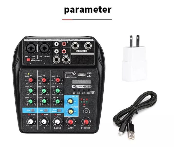 A4 Sound Mixing Console Bluetooth Record 48V Phantom Power Monitor AUX Paths Plus Effects 4 Channels Audio Mixer with USB