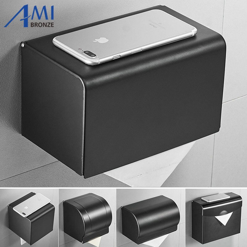 Zwarte Verf Papier Houder Telefoon Rack Papier Doos Ruimte Aluminium Materiaal Badkamer Hardware Wc Plank