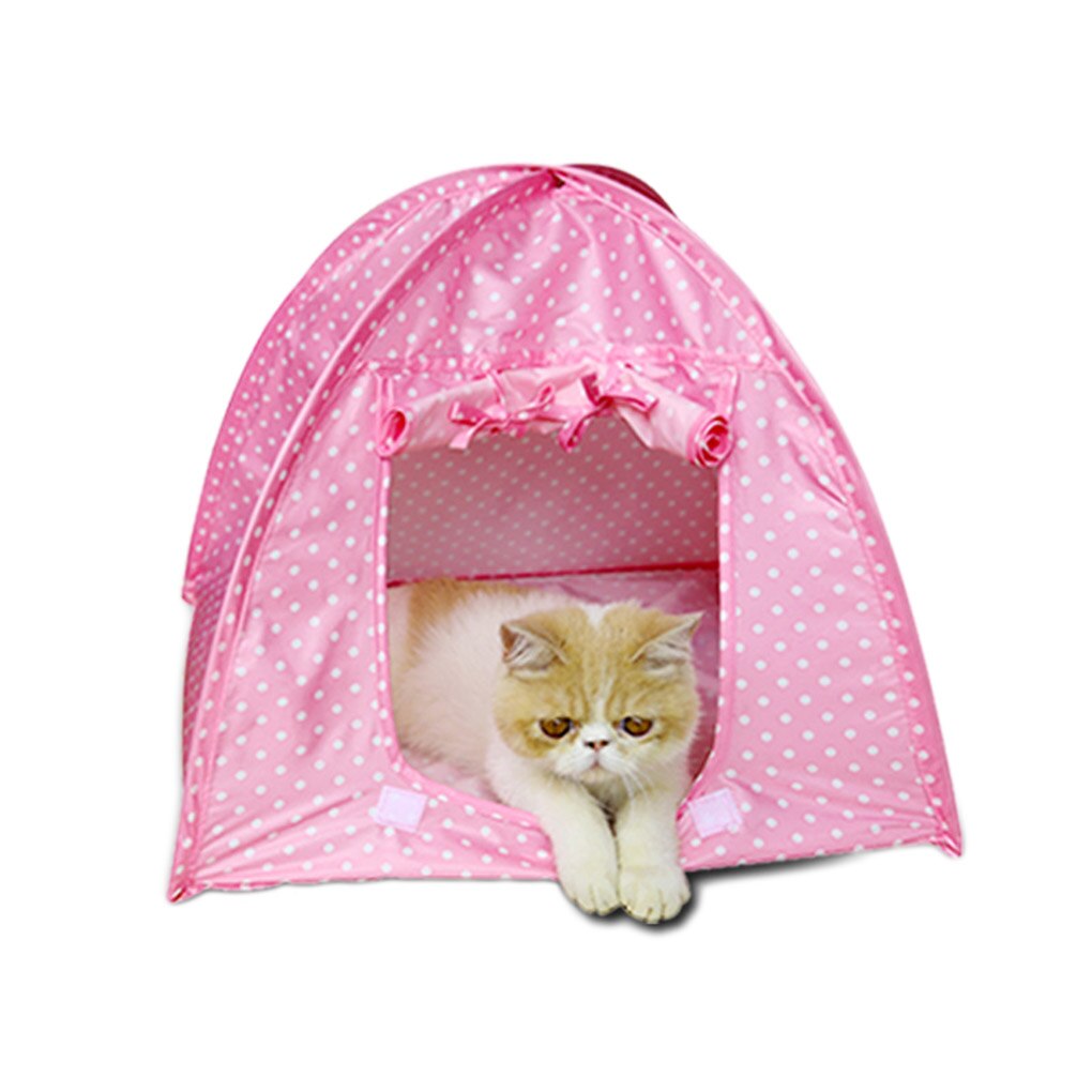 Kæledyr camping telt polyester kat hund kæledyr camping telt hus sammenklappelig seng vandafvisende holdbar sød polka dots hule: 2
