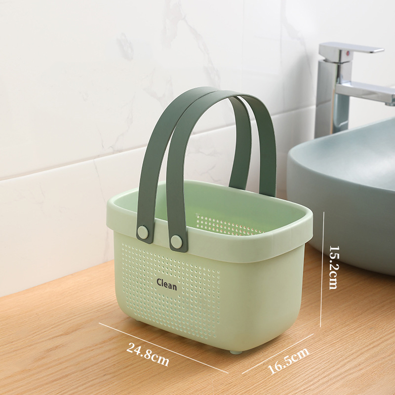Bath Drain Basket Portable Storage Basket Bath Basket Rattan Plastic Bathroom Storage Box Snack Cosmetic Wash Storage Box: Green-S