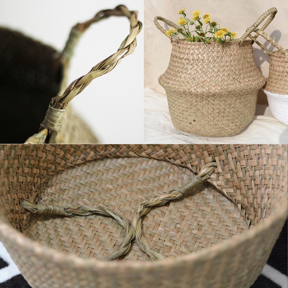 Straw Foldable Hanging Rattan Flower Basket Handmade Wicker Plant Pot Planter Modern Flowerpot Home Decorative