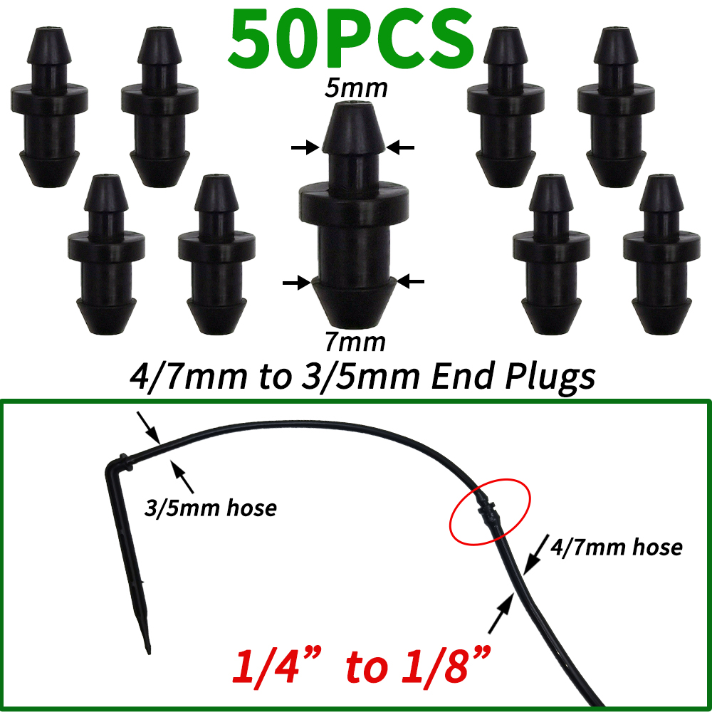 OASIS-manguera recta de 3/5mm con púas de 20 piezas, conector rápido de riego por goteo para jardín, con divisor de 2 vías y 4 vías