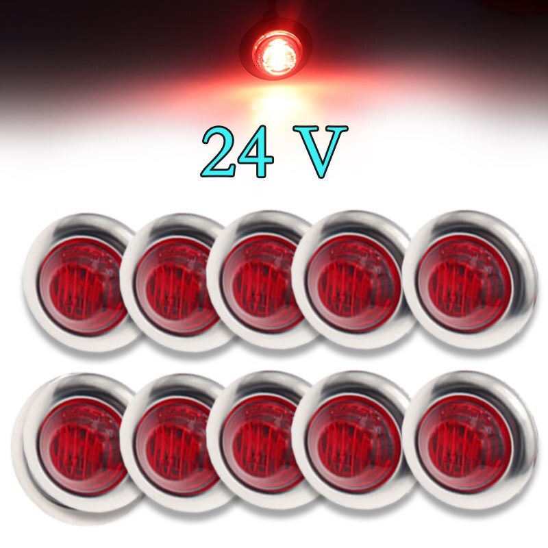 Luces de señalización laterales cromadas para remolque, lámpara de bala resistente al agua, redonda, roja, 10 piezas, 24V, 3LED, 3/4 pulgadas, para camiones y tractores
