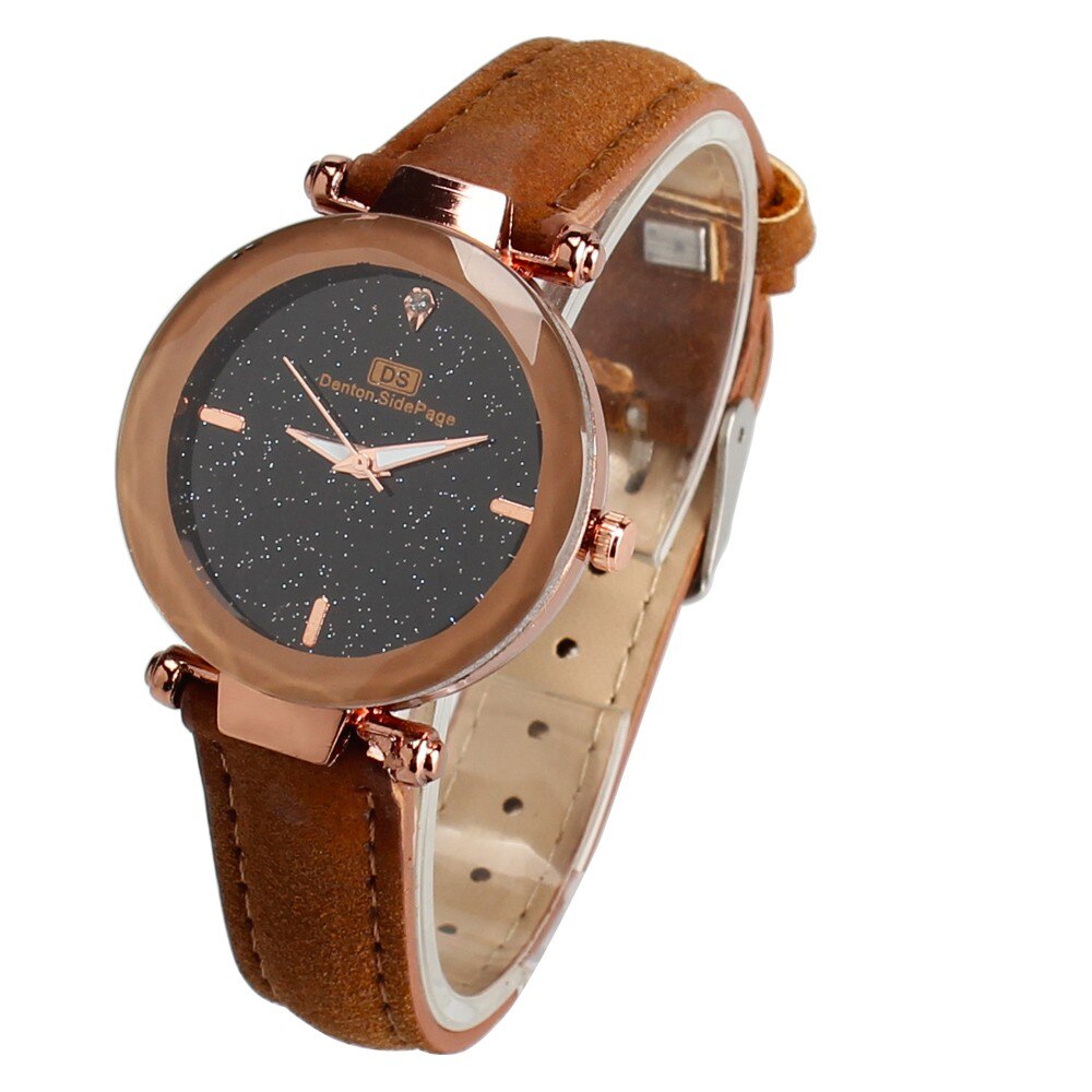 Prachtige Dames Horloge Sterrenhemel Vrouwelijke Lederen Quartz Horloge Elegante Vrouwen Horloges Armband Horloge Montre Femme: Coffee