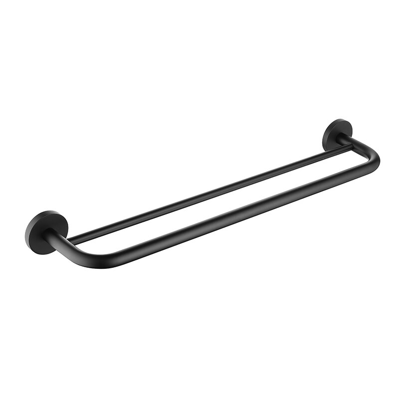Mat sort håndklædeholder badeværelse kroge hardware sæt håndklæde bar sæbe opvask håndklæde ring toilet børste papir holder badeværelse tilbehør: Dobbelt håndklædestang
