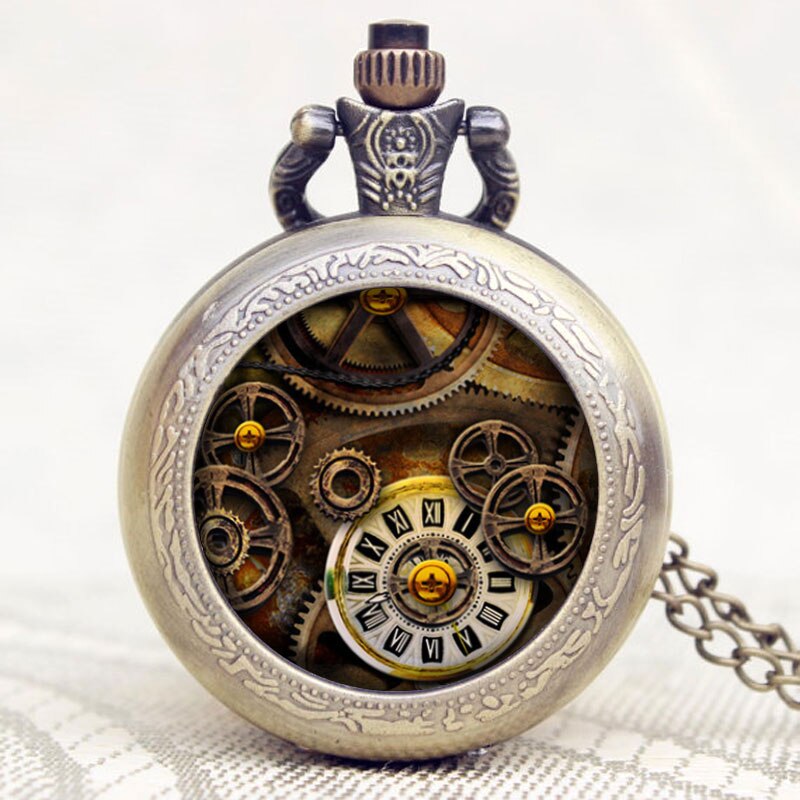 Top Steampunk Wheel Gear Hanger Zakhorloge Uur Klok Vintage Quartz Analoog Ronde Dial Mannen Vrouwen Ketting Ketting Horloges