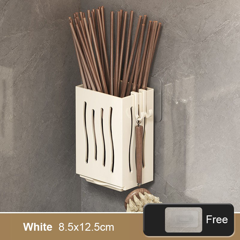 Wall Mounted Kitchen Cutlery Organizer Abs Plastic Chopsticks Spoon Holder Kitchen Utensil Drying Drain Rack Tableware Box ﻿: light yellow