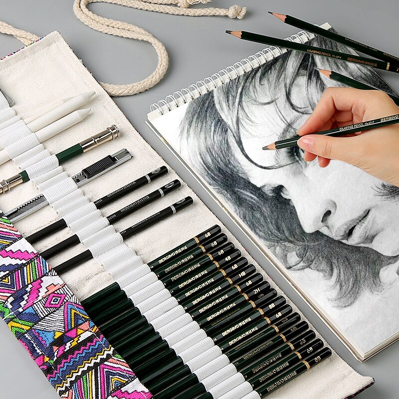 39pcs/set original wood special sketch pencil set portable outdoor sketch pencil student art stationery 2B/4B/6B/8B/10B/12B/14B