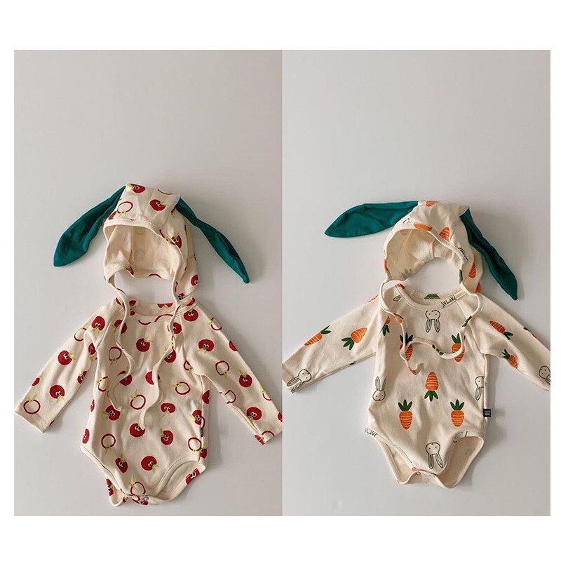 Milancel 2020 baby tøj gulerod og æble print småbørn piger dreng bodysuits sød baby et stykke med hat