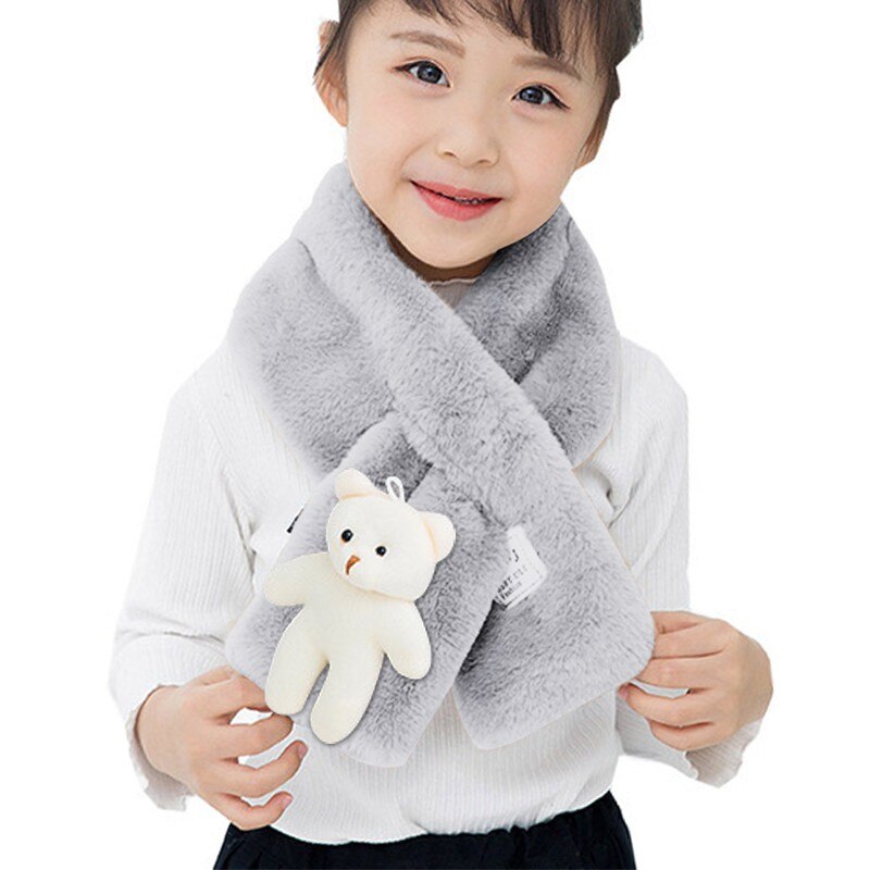 Children Girls Scarf Plush Fur Scarf Cute Bear Decor Collar Shawl Neck Warmer For Winter: H