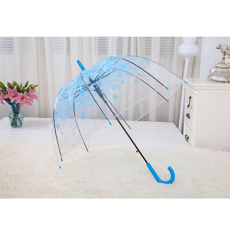 Romantisk gennemsigtig klar blomster boble kuppel paraply halv automatisk til vind kraftig regn 85wc: Blå