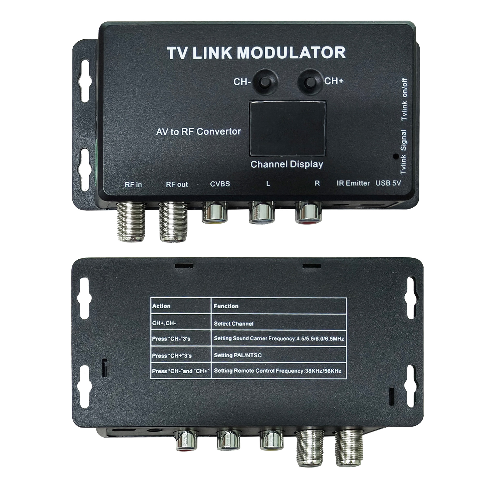 Modulador de ligação de tv av para rf, extensor de alcance de controle remoto ir, dispositivo de inserção de programa autoproduzido para tv analógica