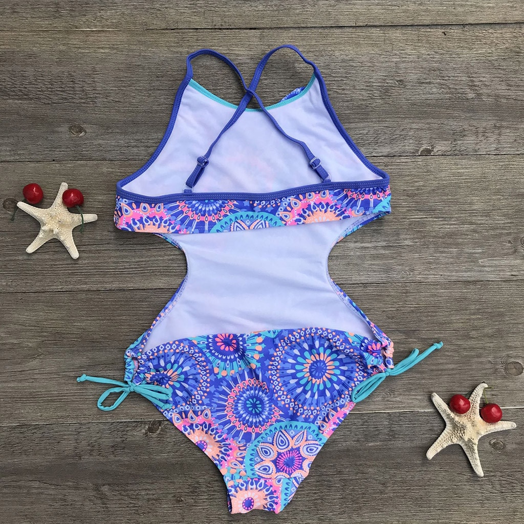 Teen Children Girls Print Africa Style One-piece Swimsuit Beach Swimwear Summer Cute Swimdress Beachwear