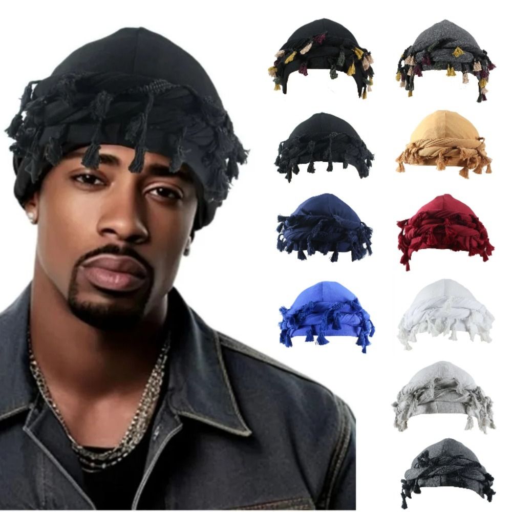 Solid kvast punk bandana hat frynser burr kant snoet hale hat dobbelt lag dockerhat herre fletningshat vandretur