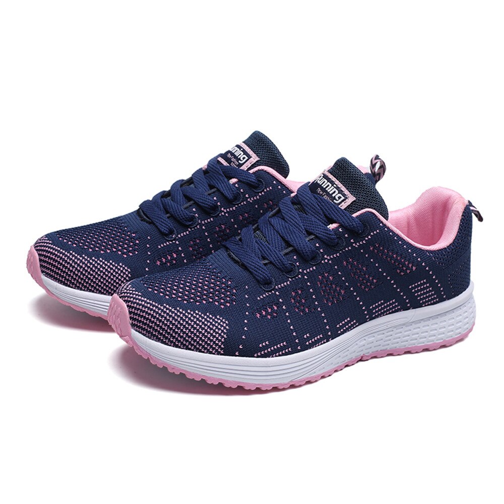 Sneakers Women Sport Shoes Lace-up Running Shoes Woman Flying Weaving Mesh Round Cross Straps Female Flat Sneakers Кроссовки @40: Dark Blue / 38