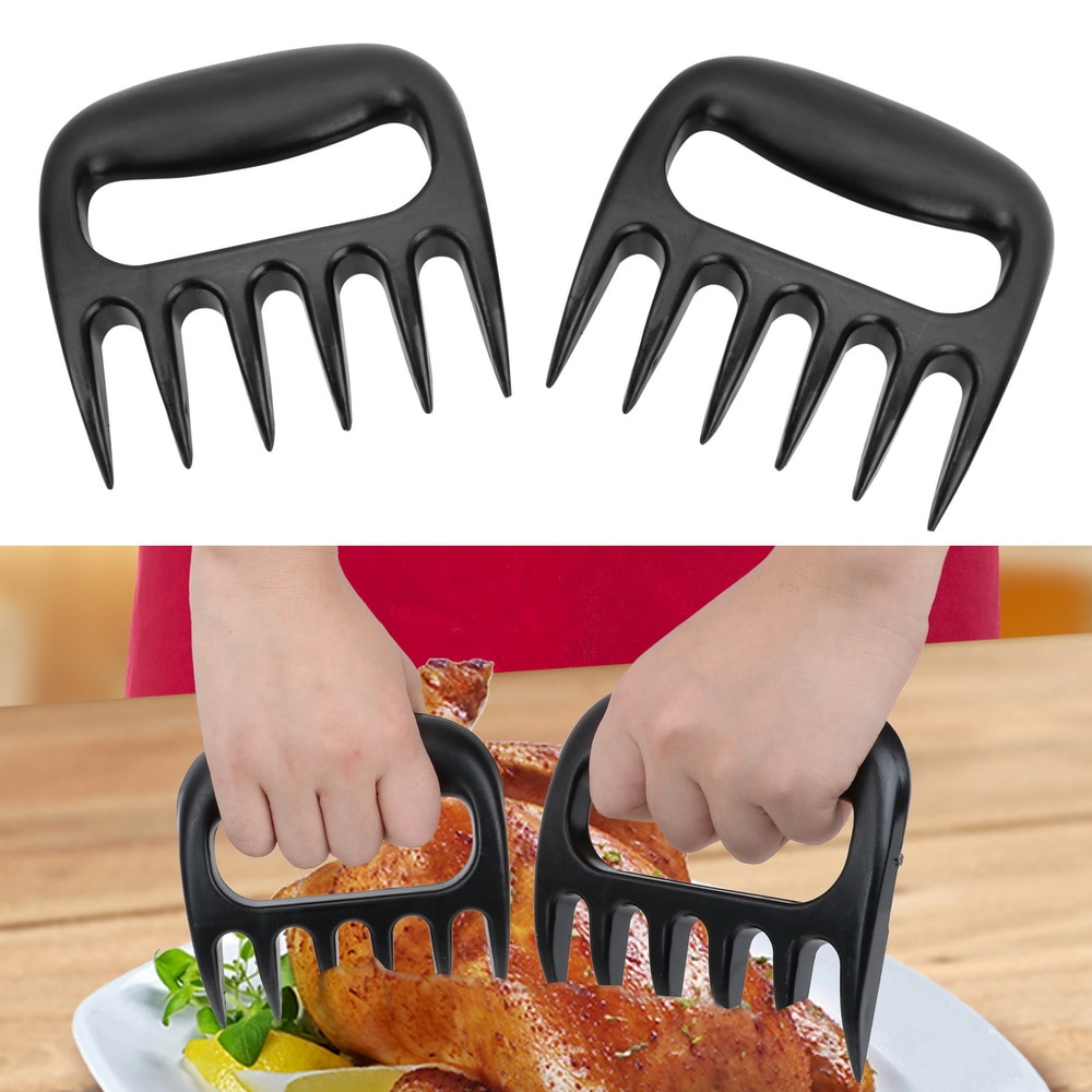 1 Pair Pull Meat Shred Pork Clamp Barbecue Tool Roasting Fork Tongs Barbecue Fork Black BBQ Set