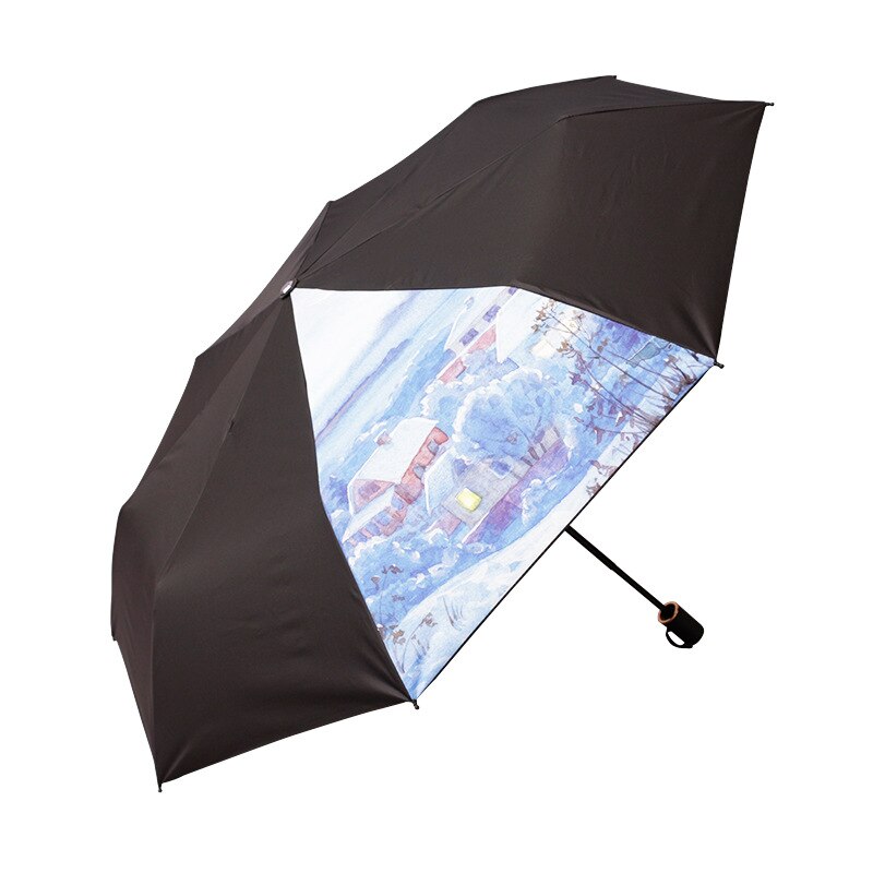 Sombrilla de vinilo plegable con pintura al óleo, sombrilla creativa con personalidad Original, sombrilla para lluvia soleada: Fairy Tale Town