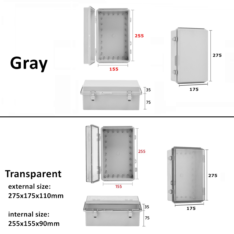 IP67 Waterproof Gray/Transparent Cover Enclosure Junction Box ABS Plastic Outdoor Electronic Instrument Hinge Case Fast: 4XL / Red