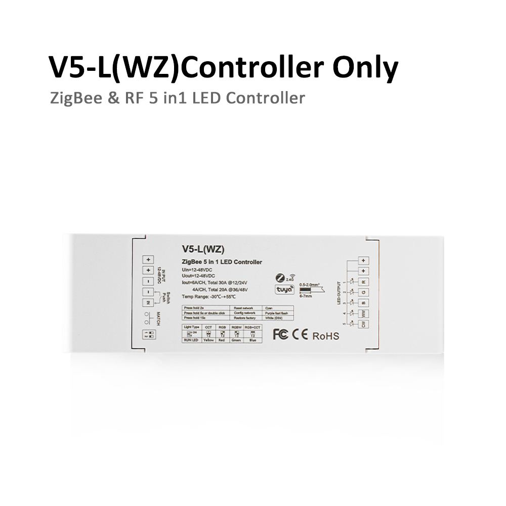 Tuya ZigBee RGBCCT Controller 12V 24V DC 48V 5 in 1 2.4G RF Wireless Gateway Smart Life PWM for RGB RGBW LED Strip Light V5-L WZ: Beige