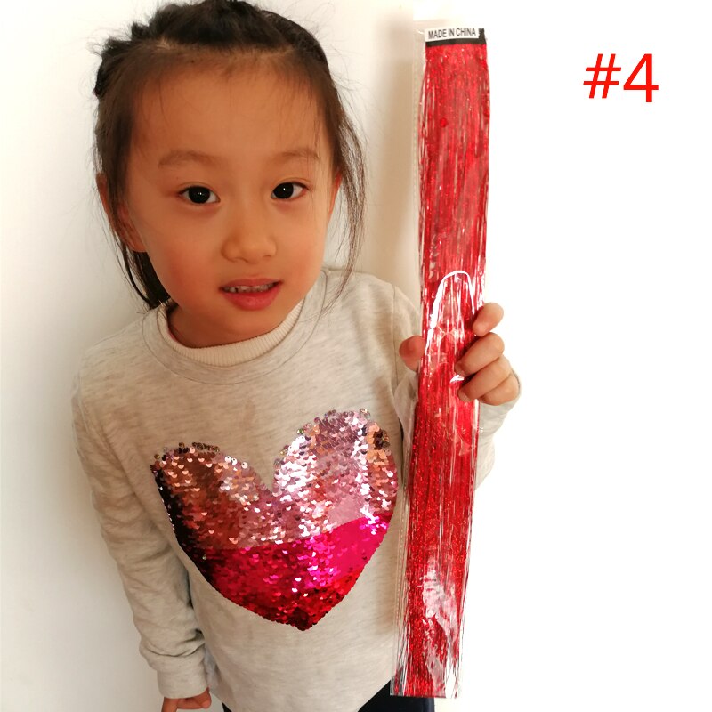 1pc fairy hair tinsel kit varmebestandig pack clip skinnende glitter hair extensions tilbehør til børn piger kvinder 13 farver 45cm: 1pc farve 4