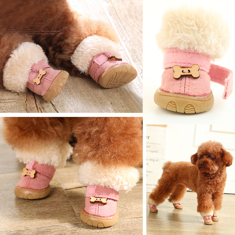 4pcs/set Pet Dog Shoes Winter Super Warm Cotton Dog Boots Anti Slip Shoes For Small Medium Dog Pet Product Chihuahua Snow Boots