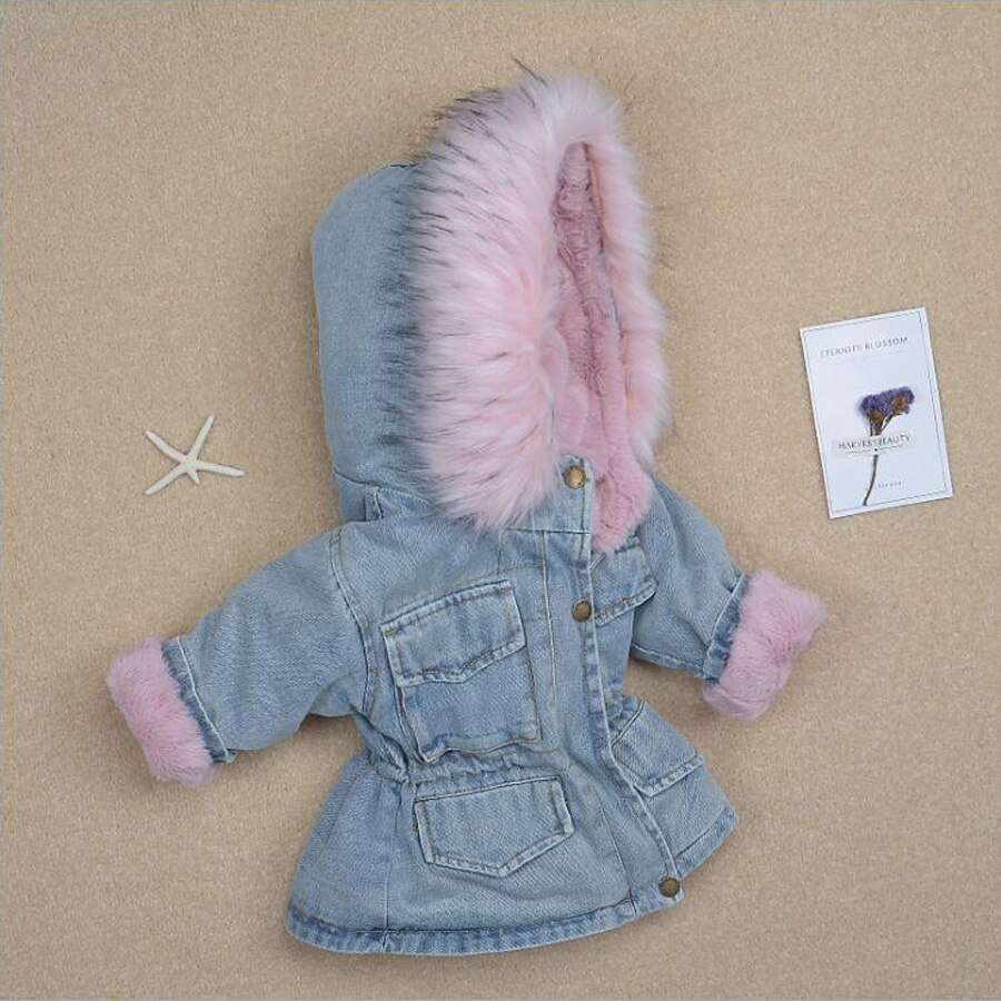 Veste en denim pour filles de 1 2-3-4-5 ans | Vêtements d'hiver en fourrure, manteaux chauds en velours plus, vestes d'hiver à capuche pour enfants