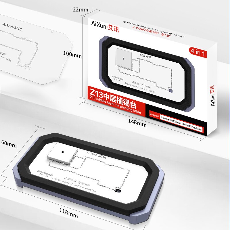 AIXUN Z12 Z13 Middle Frame BGA Reballing Stencil For iPhone X-13 Pro Max Mainboard Mid-Layer Planting Tin Template Board Fixture