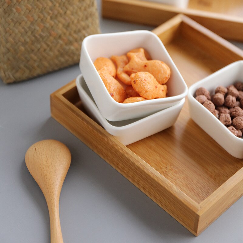 Japanese-style Ceramic Wooden Food Storage Tray Home Kitchen Multi Grid Nut Snack Candy Organized Decoration Trays
