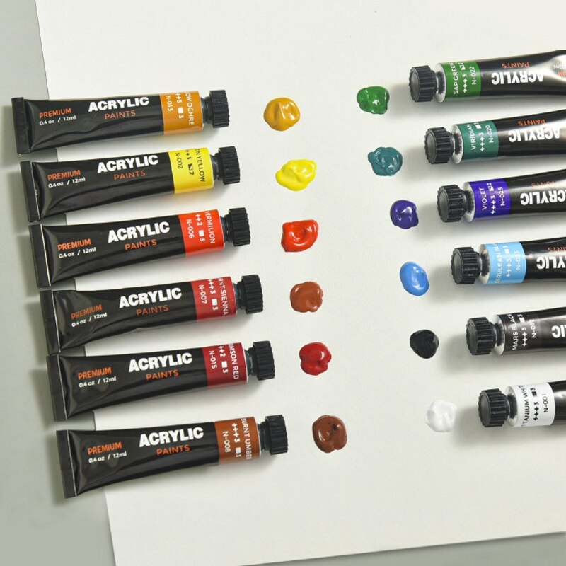Juego de pinturas acrílicas no tóxicas para niños y adultos, pinturas acrílicas de 24 colores, 12ml, perfectas para pintar en lienzo, madera de roca
