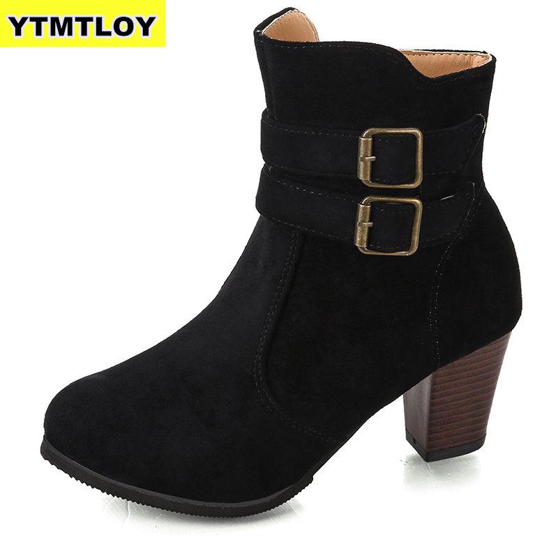 Autumn Winter Women Boots Solid European Ladies Shoes Martin Boots Suede Leather Ankle Boots With Thick Scrub Size 35-43