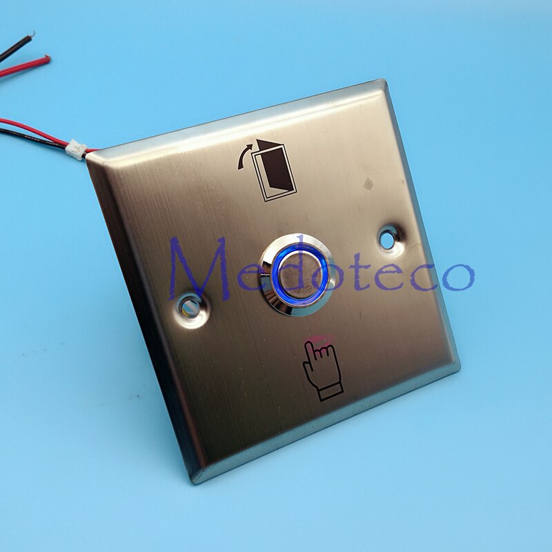Square stainless steel exit button with blue color led light 12V with no nc com for Access control system exit button