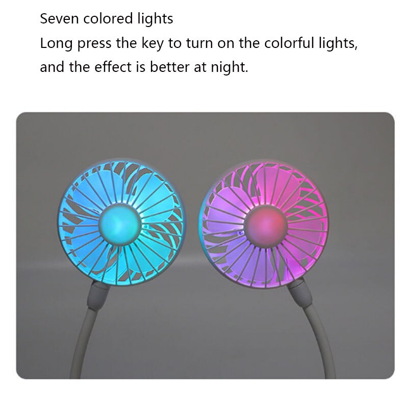 electric fans 3d model Seven colored lights neck hanging usb charging fans for home