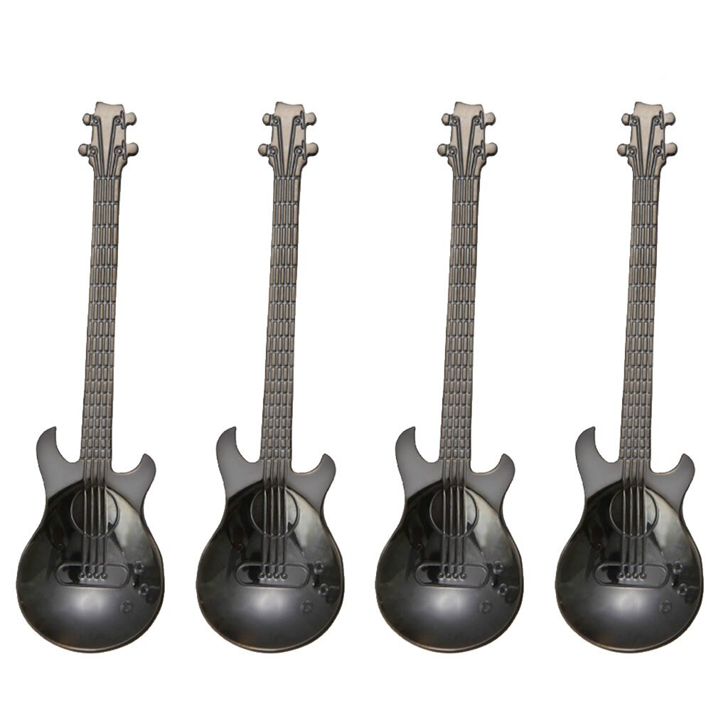 7PCS/4PCS stainless steel guitar Beth music Coffee Spoons Tea Stirring Spoons Sugar Ice Cream Mug Dessert Spoon Drink Tableware: 4pcs Black