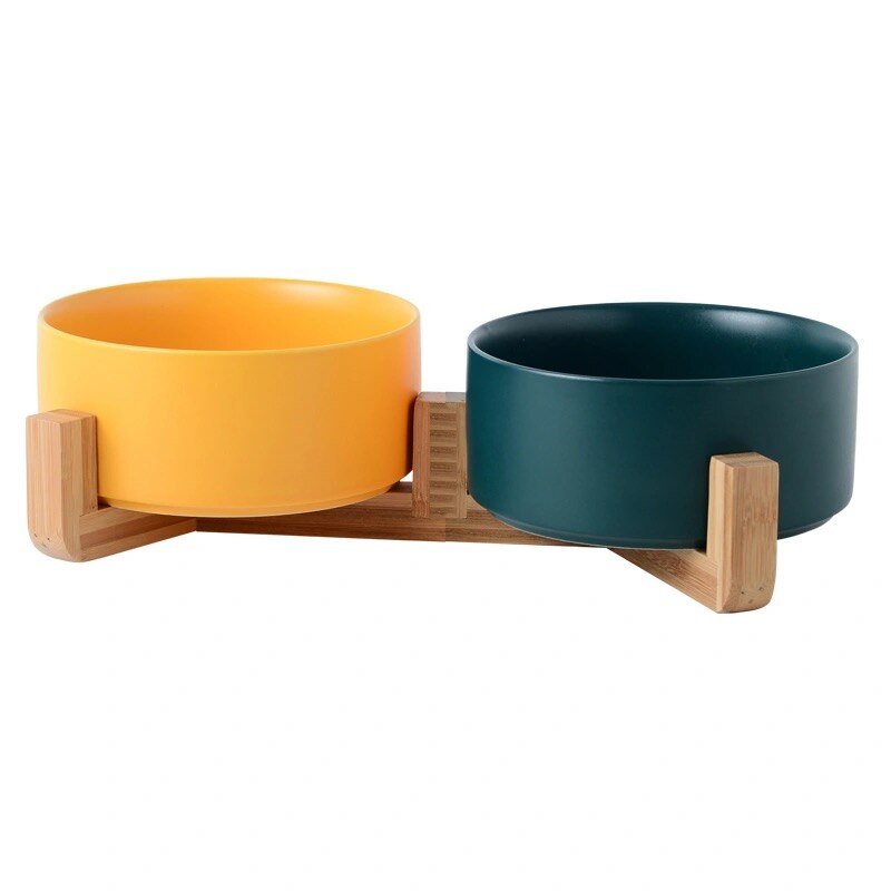 Ceramic Cat Dog Bowl Dish with Wood Stand No Spill... – Vicedeal