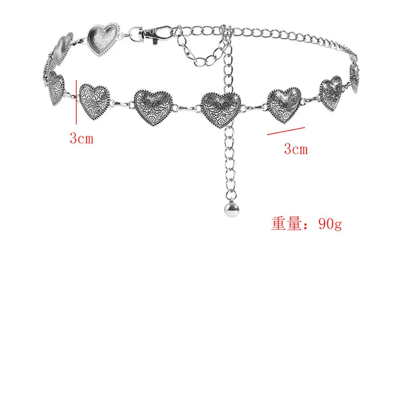 Cinturón de cintura larga con hebilla ajustable y corazón de amor dorado, vestido, suéter, cadena para el cuerpo, para mujer, Metal calado Vintage