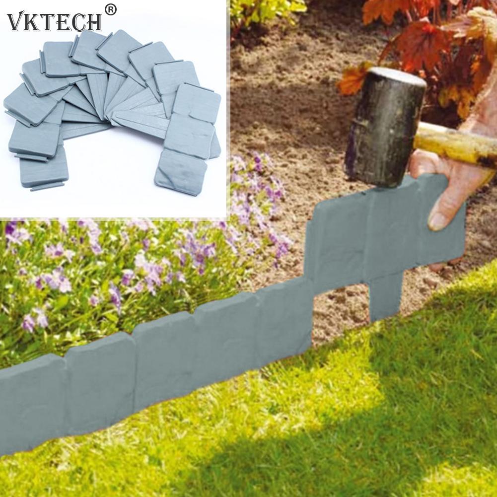 20pcs Plastic Garden Fence 3 Grid Imitation Stone Fence Lawn Edging Plant Flower Bed Garden Border Garden Landscape Ornament