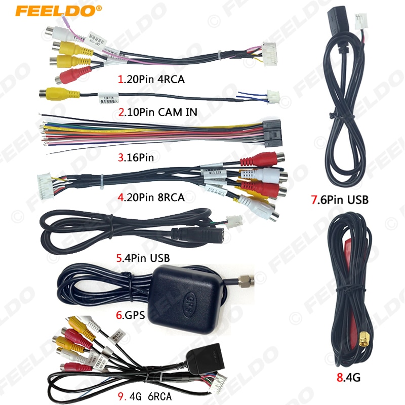 Feeldo bilhuvudenhet stereo ledningsnät kompatibla för xy auto android lösning gränssnitt rca usb ljud- och videokabel