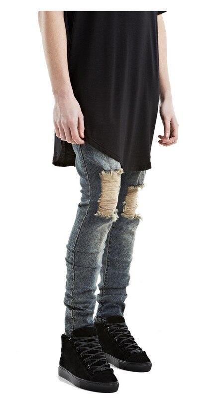Men's Ripped Jeans skinny Distressed slim Biker Moto Denim Jeans hip hop Biker jeans