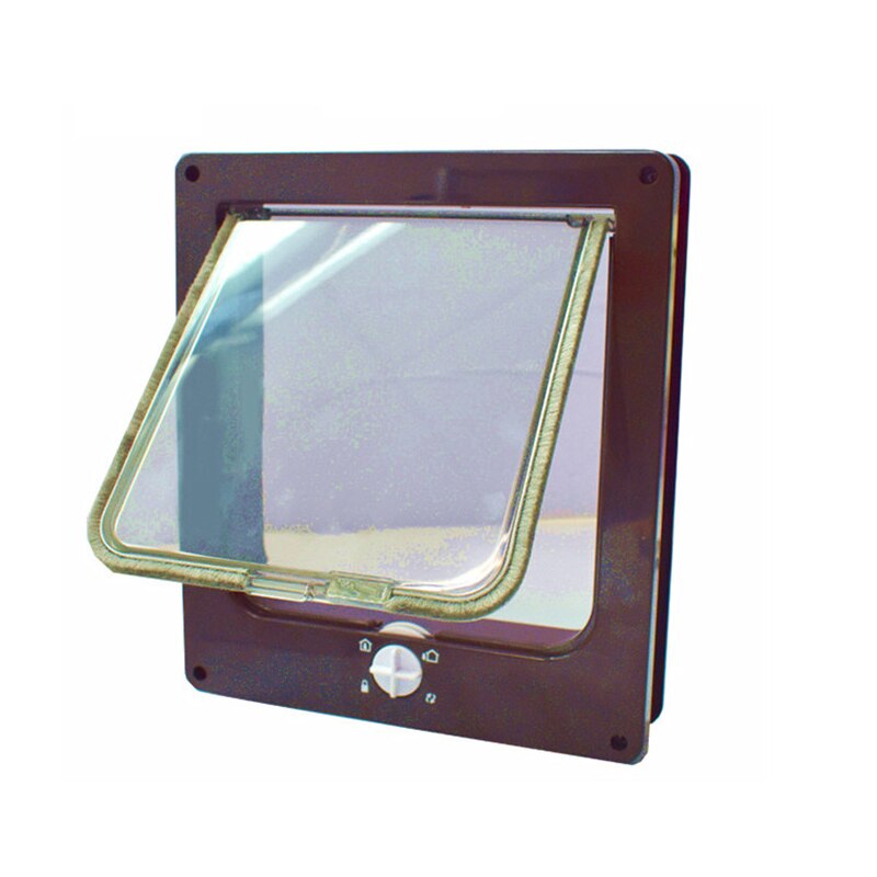 4 Way Lockable Pet Dog Cat Door ABS Plastic Security Flap Door for Small Animal Pet Cat Dog Gate Protect Pet Safe Supplies: Brown