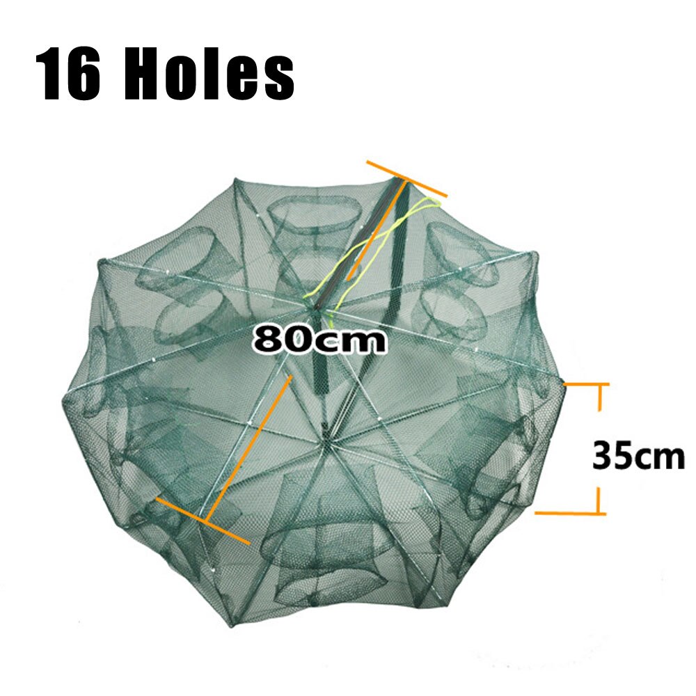 FishingLife 6/8/12/16Holes Folded Hexagon Fishing Shrimp Automatic Trap Fishing Net Fish Shrimp Minnow Crab Baits Cast Mesh Trap: 16